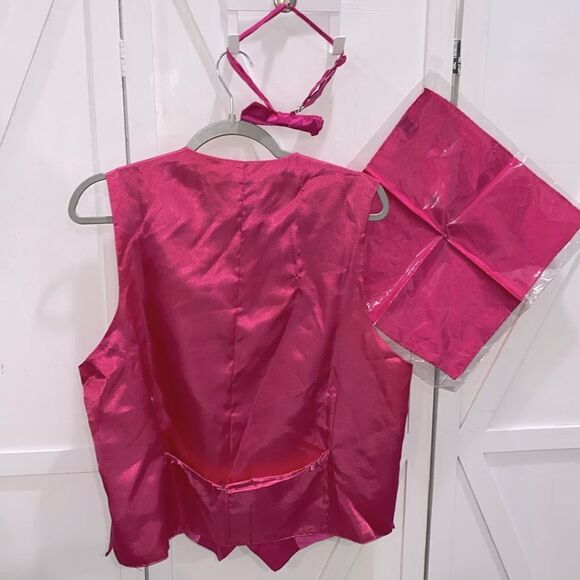 Biagio Collection Pink Vest Bow Tie And Handkerchief 100% Silk Size Medium - Picture 6 of 9